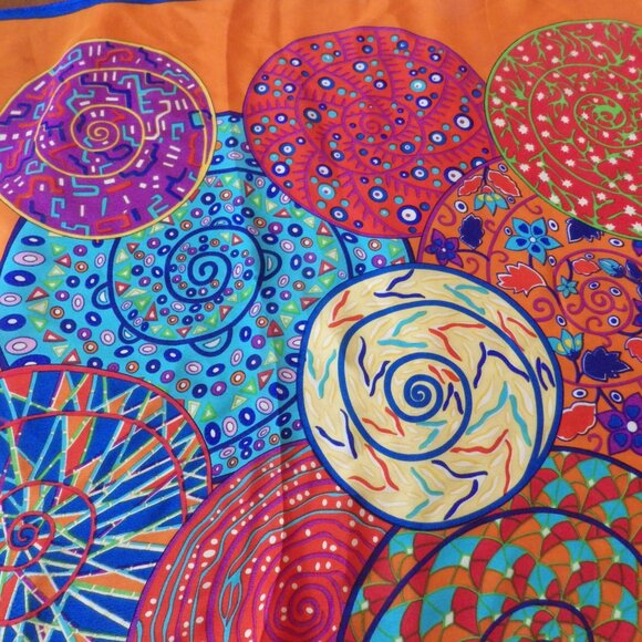Stunning Extra-Large Silk Scarf/ Wrap/ Bright Colors/ 43" X 43" - Picture 6 of 7